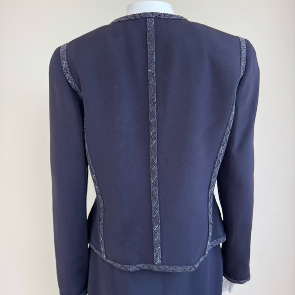 Louis Feraud 100% Silk Black Label Navy Blue Skirt Set Beaded Beads Embroidered - Picture 6 of 17